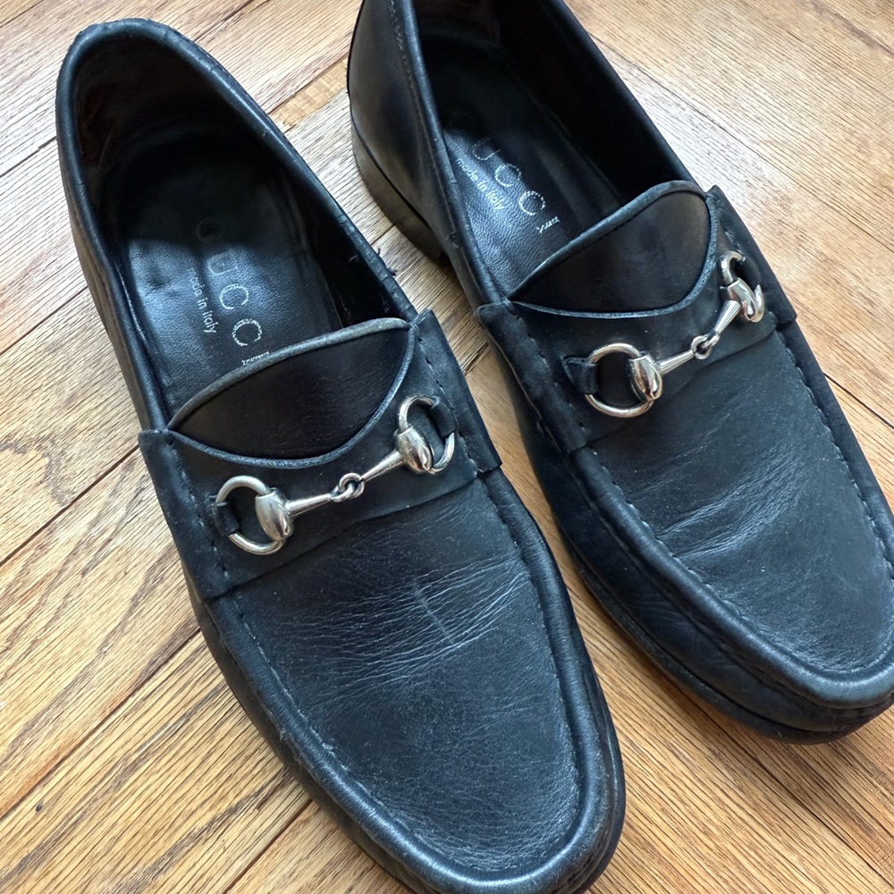 Gucci Black Leather Slip-On Loafers